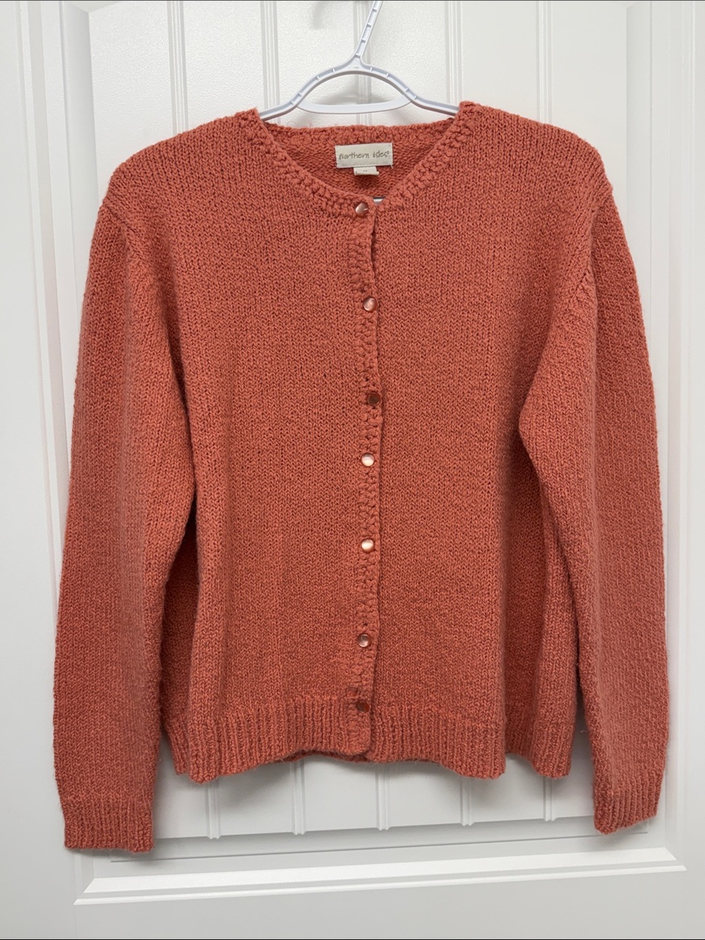 Women's Coral Knit Button-Up Cardigan ribbed hems size medium